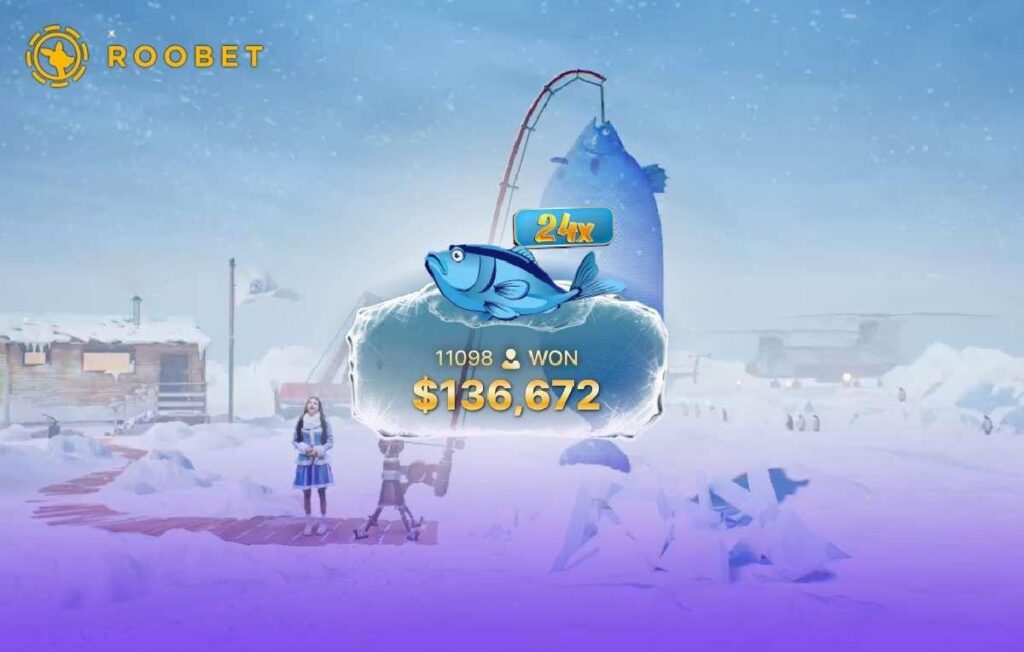 The live dealer is next to the Lil Blue caught in Ice Fishing