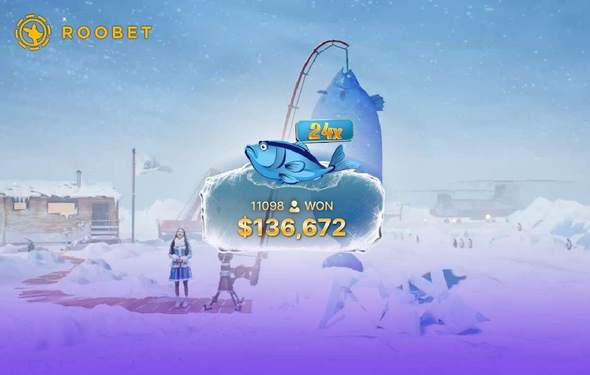 The live dealer is next to the Lil Blue caught in Ice Fishing